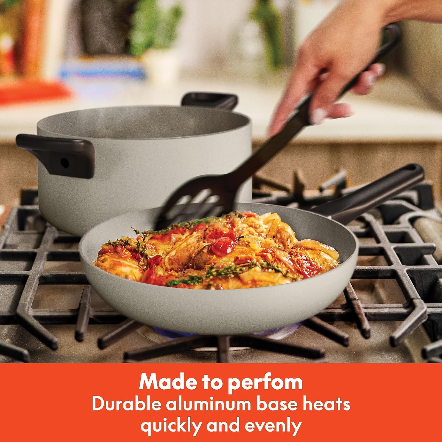 image:imagebella 12 Piece Cookware Set with EverGood Ceramic Nonstick Coating Dishwasher amp Oven Safe All Stovetops Compatible Tempered Glass Lids and Cool Touch Handles BlackOatmilk