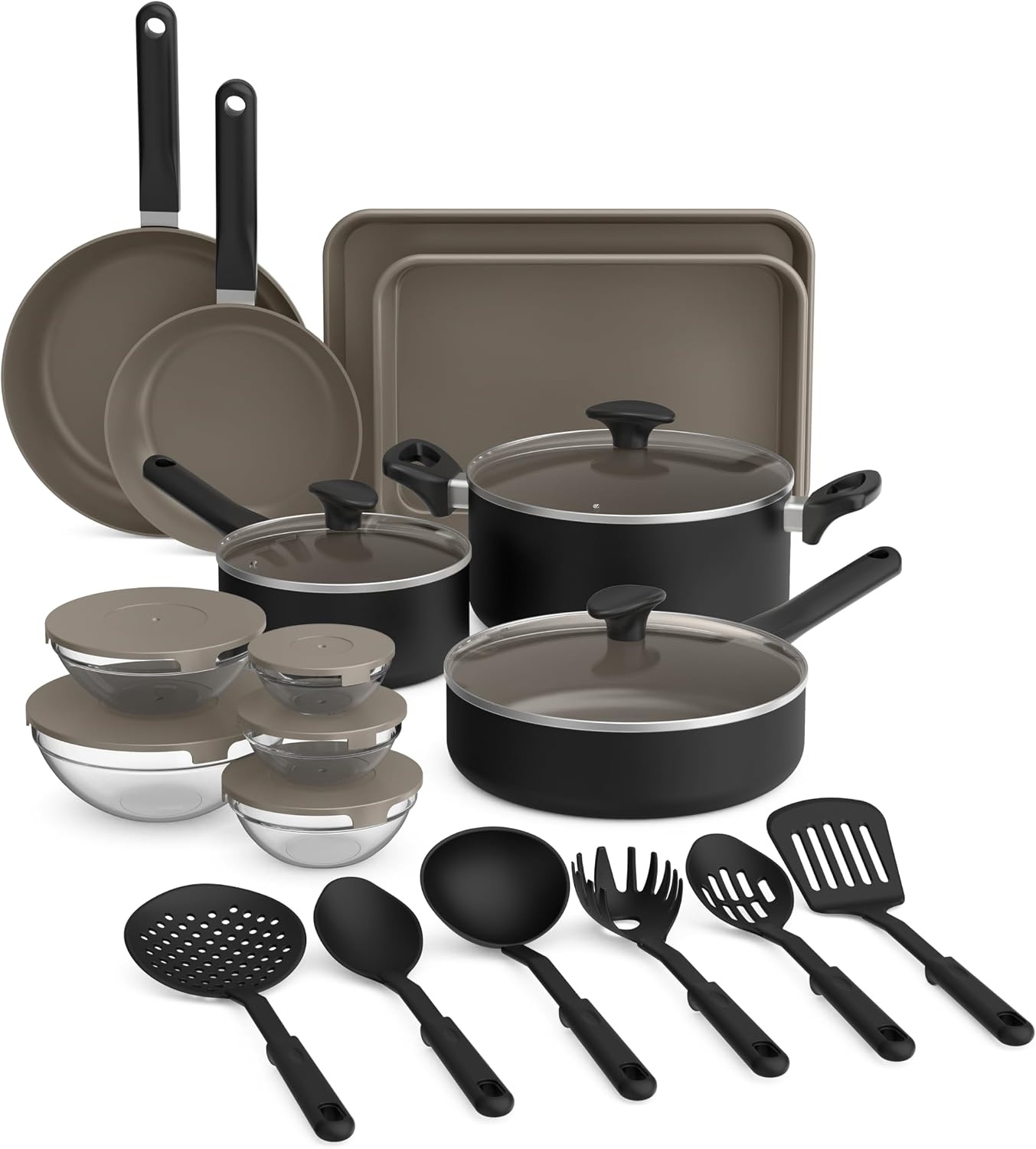 image:imagebella 12 Piece Cookware Set with EverGood Ceramic Nonstick Coating Dishwasher amp Oven Safe All Stovetops Compatible Tempered Glass Lids and Cool Touch Handles BlackBlack