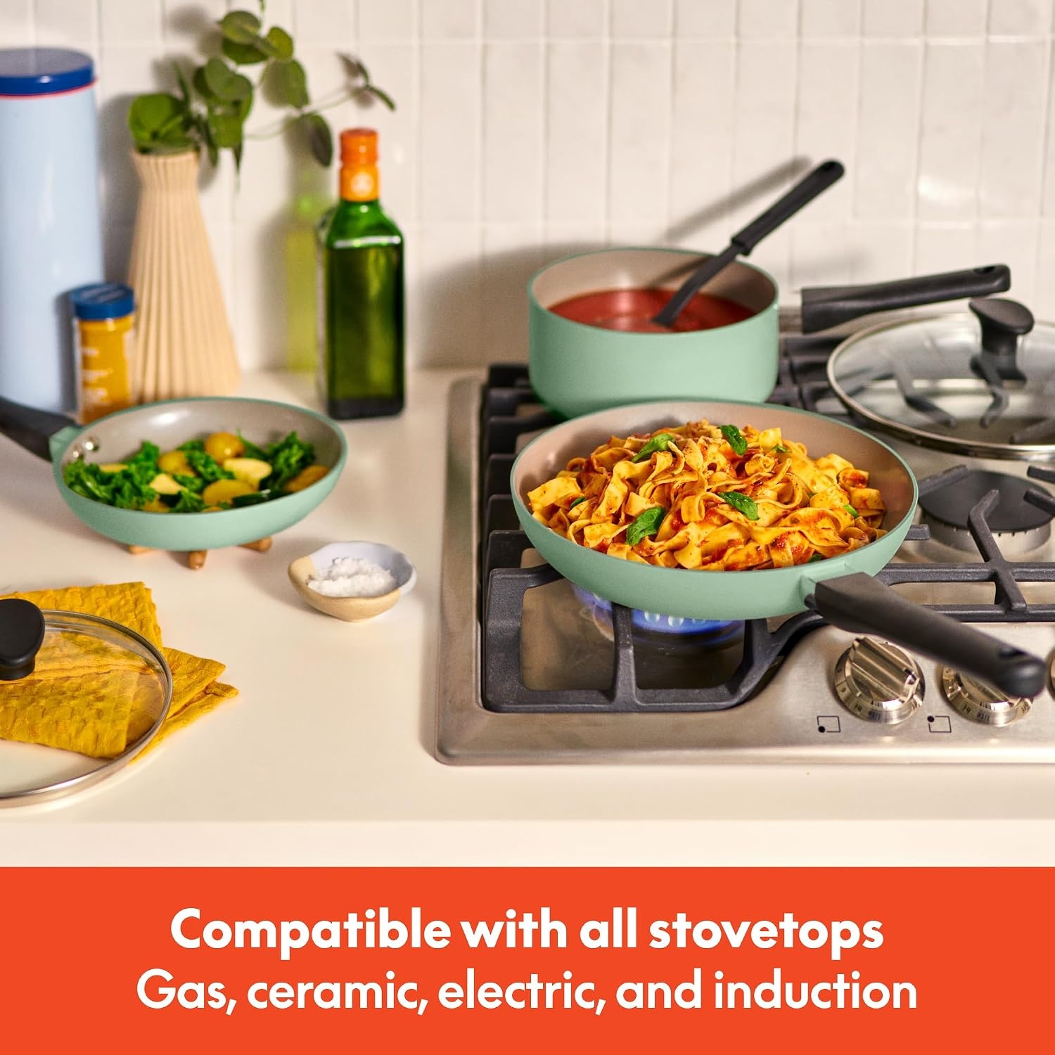 image:imagebella 21 Piece Kitchen Set with EverGood Ceramic Nonstick Coating Dishwasher amp Oven Safe All Stovetops Compatible Tempered Glass Lids amp Cool Touch Handles SeaglassSeaglass
