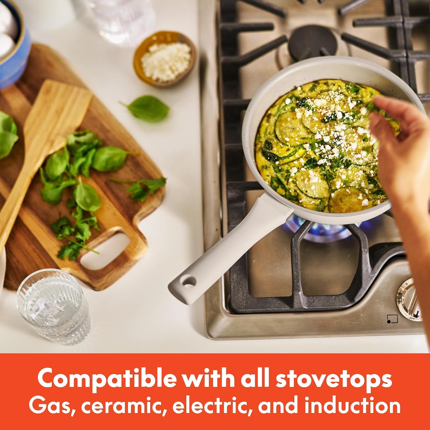 image:imagebella 7 Piece Cookware Set with EverGood Ceramic Nonstick Coating Dishwasher Safe Oven Safe All Stovetops Compatible Glass Lids with Silicone Rims Cool Touch Handles BlackOatmilk