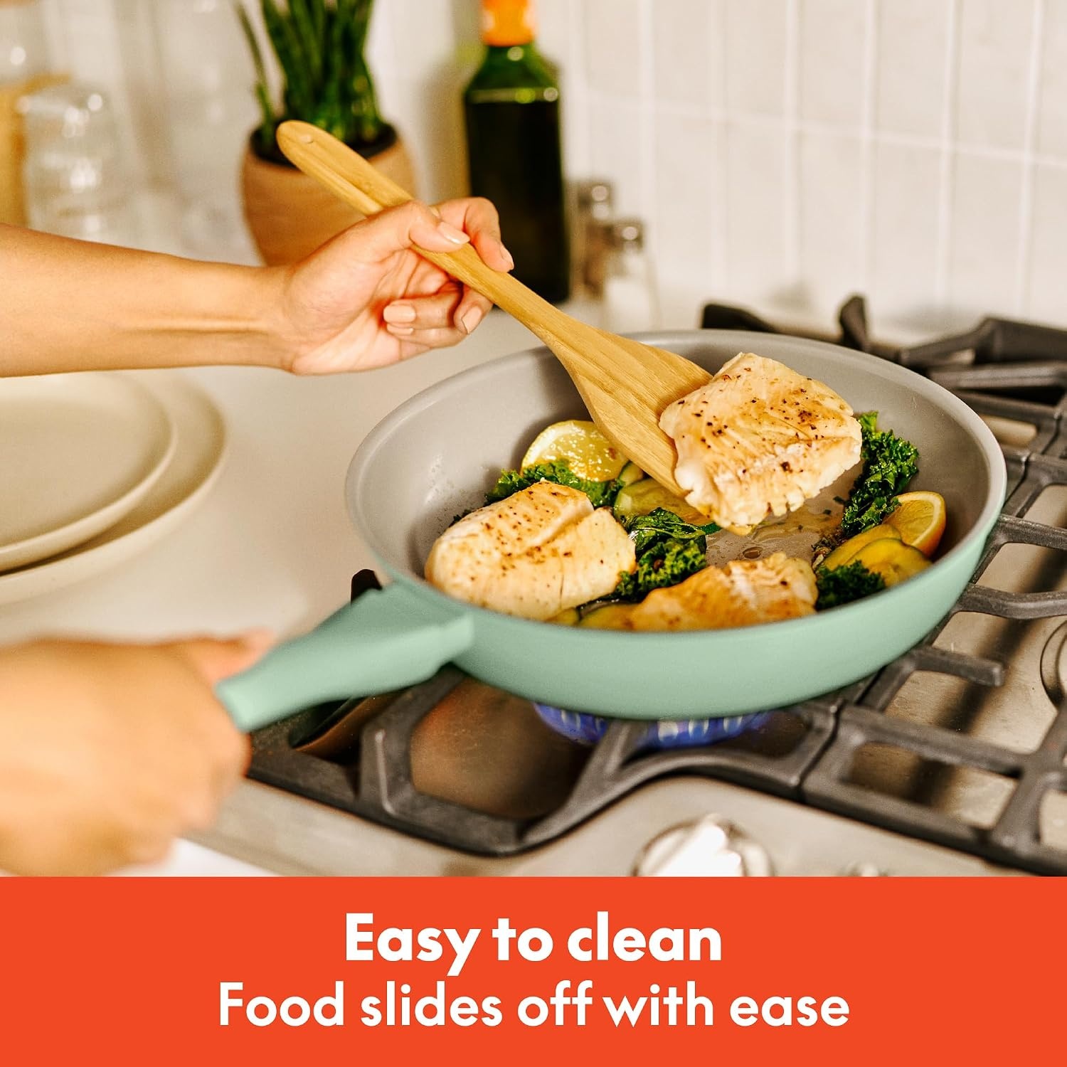 image:imagebella 7 Piece Cookware Set with EverGood Ceramic Nonstick Coating Dishwasher Safe Oven Safe All Stovetops Compatible Glass Lids with Silicone Rims Cool Touch Handles BlackSeaglass