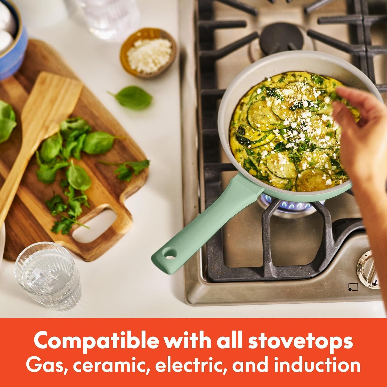 image:imagebella 7 Piece Cookware Set with EverGood Ceramic Nonstick Coating Dishwasher Safe Oven Safe All Stovetops Compatible Glass Lids with Silicone Rims Cool Touch Handles BlackSeaglass