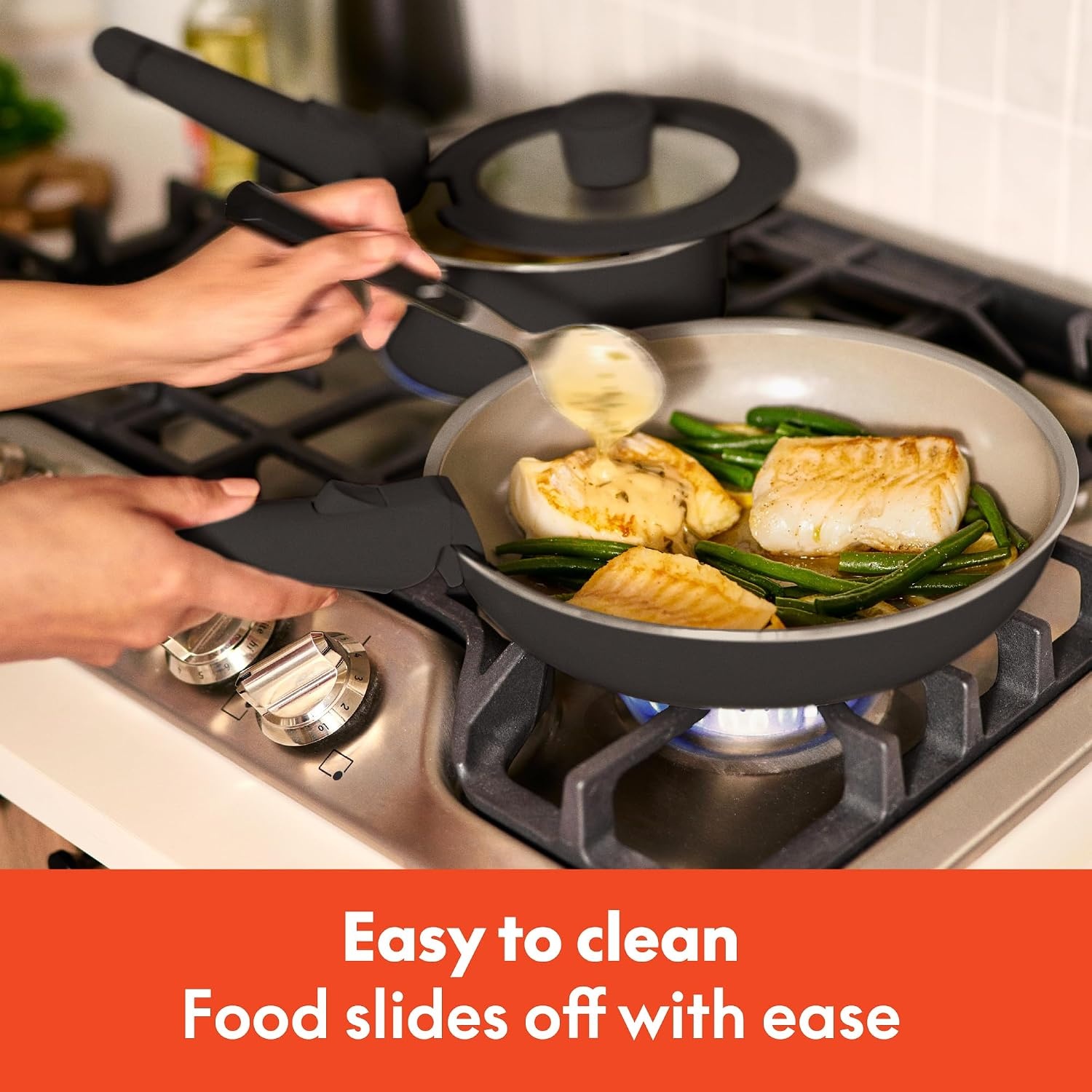 image:imagebella 8 Piece Removable Handle EverGood NonToxic Cookware Set OatmilkBlack