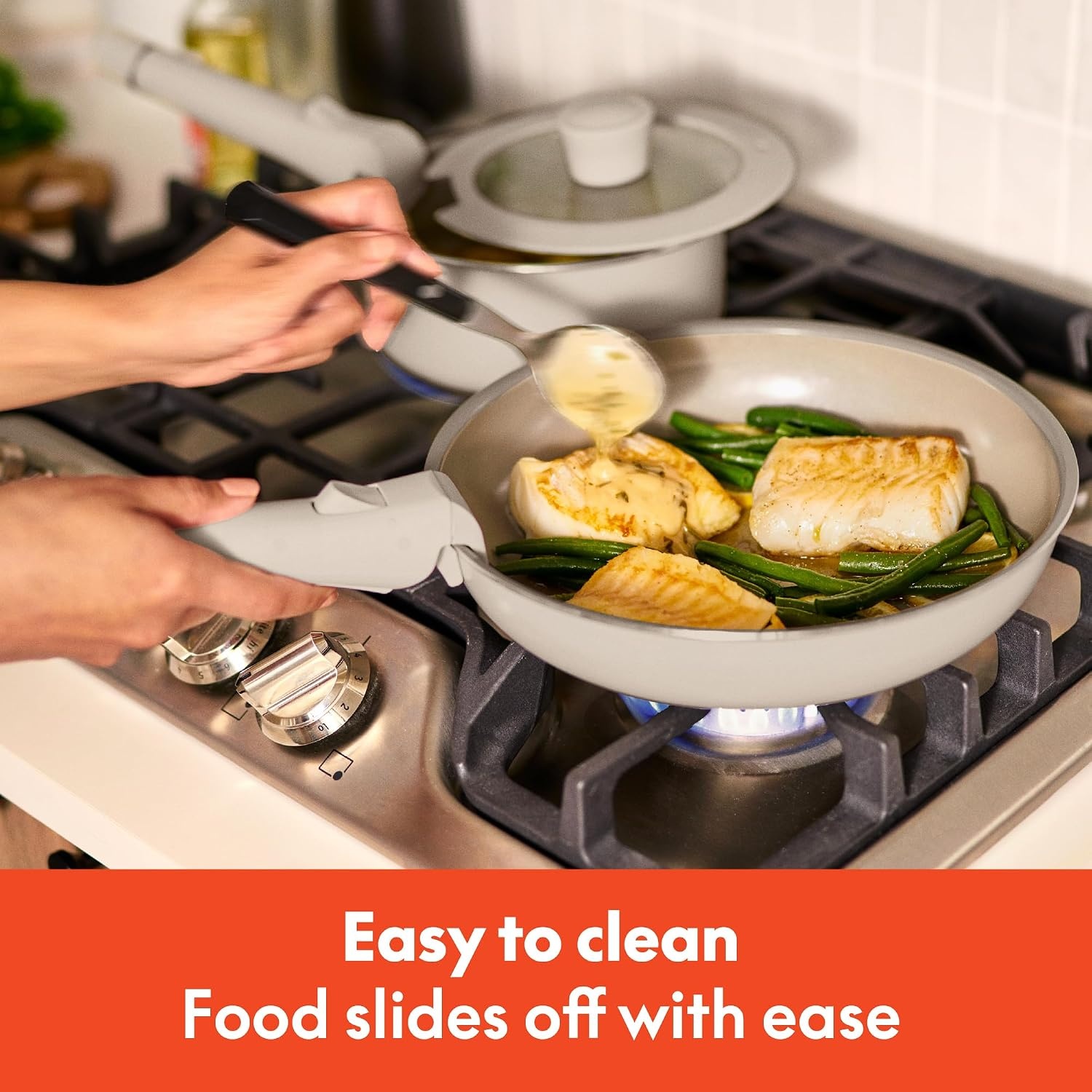 image:imagebella 8 Piece Removable Handle EverGood NonToxic Cookware Set OatmilkOatmilk