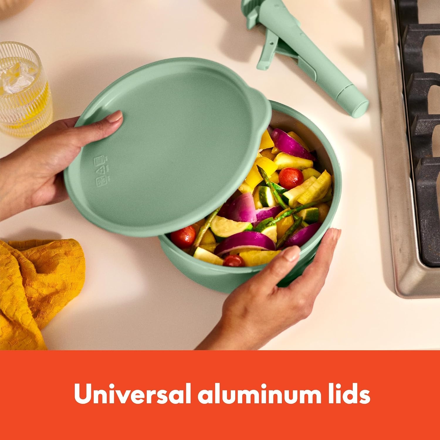 image:imagebella 8 Piece Removable Handle EverGood NonToxic Cookware Set OatmilkSeaglass