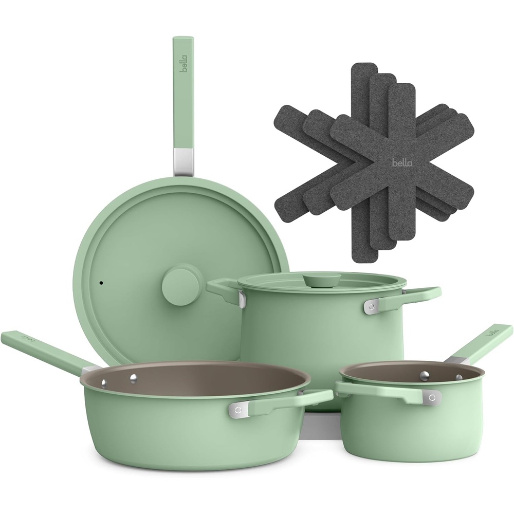 image:imagebella FitsAnywhere 9Piece Ceramic Nonstick NonToxic Cookware Set PlumSeaglass