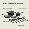 bella 12 Piece Cookware Set with EverGood™ Ceramic Nonstick Coating​, Dishwasher & Oven Safe, All Stovetops Compatible, Tempered Glass Lids and Cool Touch Handles, Black(Black)