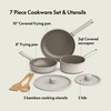 bella 7 Piece Cookware Set with EverGood™ Ceramic Nonstick Coating​, Dishwasher Safe Oven Safe, All Stovetops Compatible, Glass Lids with Silicone Rims, Cool Touch Handles, Black(Oatmilk)
