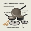bella 7 Piece Cookware Set with EverGood™ Ceramic Nonstick Coating​, Dishwasher Safe Oven Safe, All Stovetops Compatible, Glass Lids with Silicone Rims, Cool Touch Handles, Black(Black)