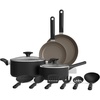 bella 12 Piece Cookware Set with EverGood™ Ceramic Nonstick Coating​, Dishwasher & Oven Safe, All Stovetops Compatible, Tempered Glass Lids and Cool Touch Handles, Black(Black)