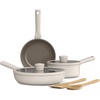 bella 7 Piece Cookware Set with EverGood™ Ceramic Nonstick Coating​, Dishwasher Safe Oven Safe, All Stovetops Compatible, Glass Lids with Silicone Rims, Cool Touch Handles, Black(Oatmilk)