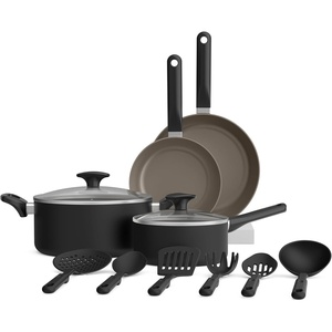 bella 12 Piece Cookware Set with EverGood™ Ceramic Nonstick Coating​, Dishwasher & Oven Safe, All Stovetops Compatible, Tempered Glass Lids and Cool Touch Handles, Black(Black)