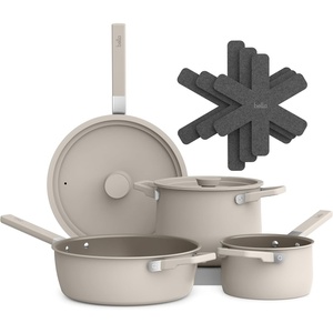 bella Fits-Anywhere 9-Piece Ceramic Nonstick Non-Toxic Cookware Set, Plum(Oatmilk)