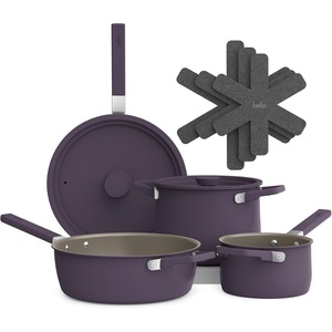 bella Fits-Anywhere 9-Piece Ceramic Nonstick Non-Toxic Cookware Set, Plum(Plum)