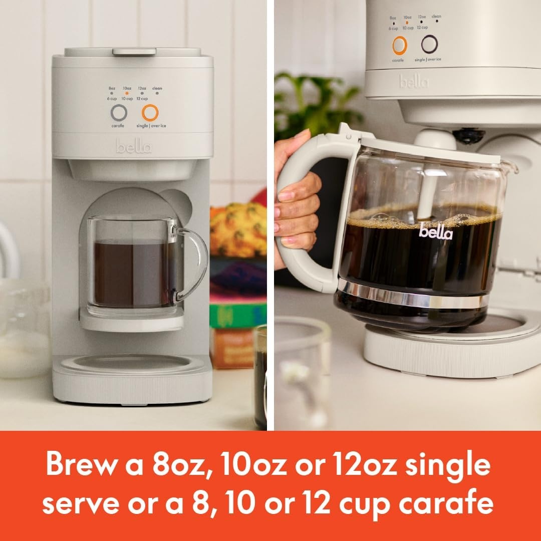 image:imageBELLA VersaBrew 2in1 Coffee Maker KCup compatible Brew 3 Sizes Carafes amp Single Serve Cups Dishwasher Safe Reusable Filter amp Filter Holder Iced Coffee Function 60oz Tank PlumOatmilk