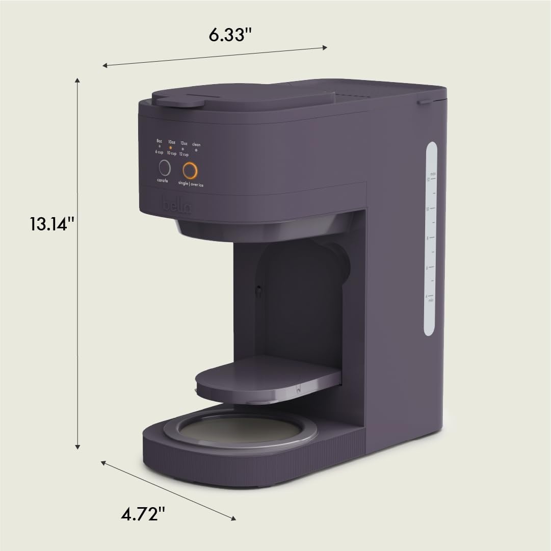 image:imageBELLA VersaBrew 2in1 Coffee Maker KCup compatible Brew 3 Sizes Carafes amp Single Serve Cups Dishwasher Safe Reusable Filter amp Filter Holder Iced Coffee Function 60oz Tank PlumPlum