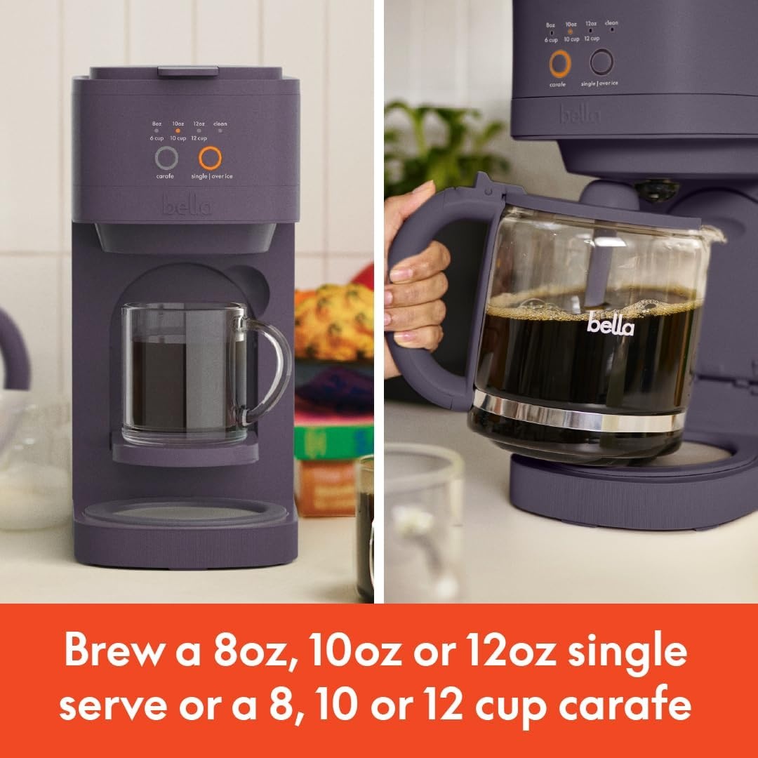 image:imageBELLA VersaBrew 2in1 Coffee Maker KCup compatible Brew 3 Sizes Carafes amp Single Serve Cups Dishwasher Safe Reusable Filter amp Filter Holder Iced Coffee Function 60oz Tank PlumPlum