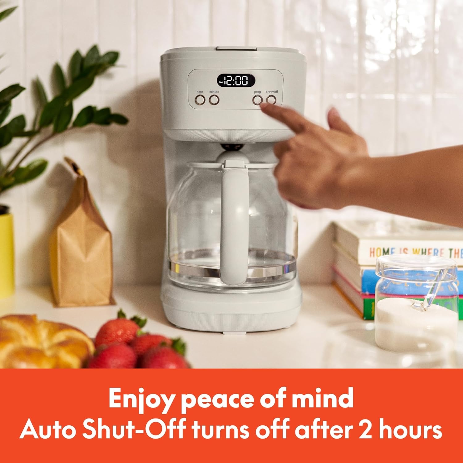 image:imagebella 12Cup Programmable Coffee Maker with NoDrip Glass Carafe BlossomOatmilk